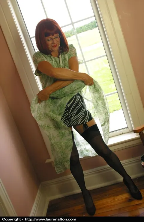 Busty Redhead MILF Spreads Her Legs in Lingerie and Stockings – photo 4 of 12