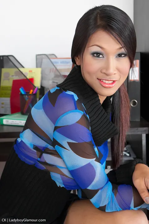 Busty Asian Trans Secretary Masturbates in the Office – photo 2 of 18