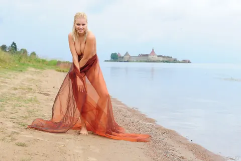 Blonde with Big Tits Spreads Her Hairy Pussy on the Beach – photo 1 of 21