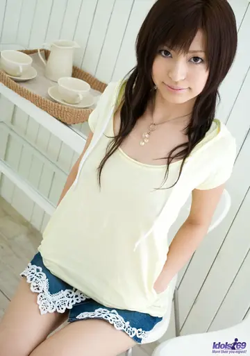 Misaki Mori – Japanese Brunette Lets Her Skirt Fall and Poses Nude Showing Her Hairy Pussy