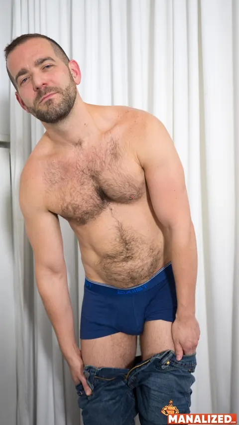 Hairy Bearded Guy Strips Nude and Strokes His Cock – photo 17 of 20