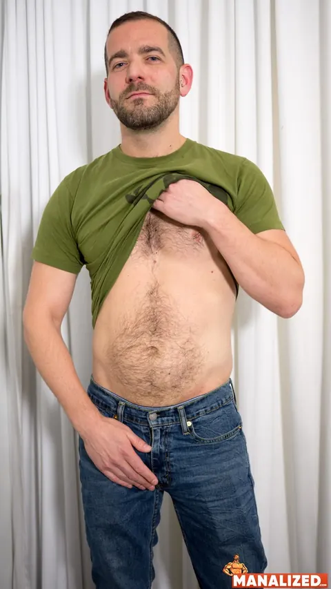 Hairy Bearded Guy Strips Nude and Strokes His Cock – photo 11 of 20