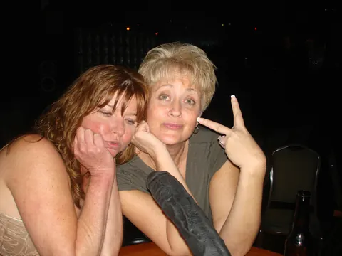 Dee Delmar: Mature Blonde and Redhead in Dresses Share a Cock in a Threesome – photo 20 of 20