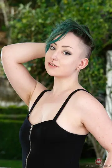 Petite Short-Haired Brunette Spreads Her Hairy Pussy Outdoors