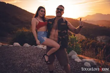 Hairy Thick Brunette in Shorts Fucks in a Van