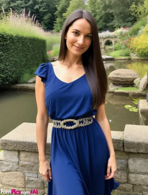 AI-Generated Busty Brunette Spreads Her Pussy by a Pond – photo 1 of 10