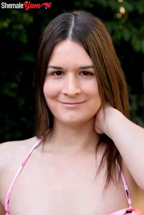 Brunette Trans Woman Poses Poolside and Shows Her Cock – photo 2 of 16
