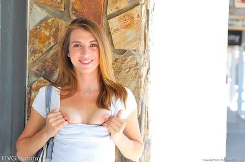 Thena Sky: Tattooed Brunette in Jeans Spreads Her Shaved Pussy on the Patio – photo 5 of 15