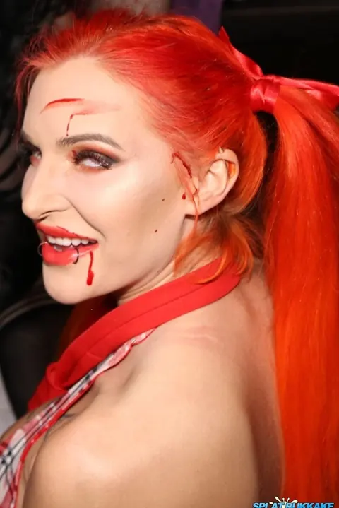Alexxa Vice: Busty Redhead in Costume Takes Halloween Blowbang Facials – photo 3 of 16