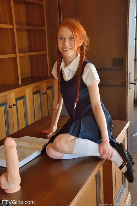 Redhead in Stockings Spreads for a Dildo and Fucks Herself – photo 5 of 20