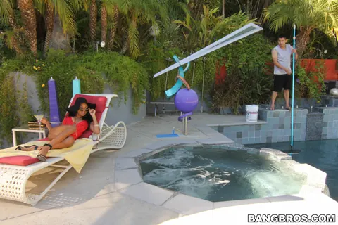 Anya Ivy: Petite Ebony Brunette with Big Tits Fucks Pool Boy Outdoors – photo 3 of 21