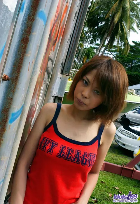 Minami Aikawa: Slim Japanese Redhead Shows Hairy Muff and Natural Tits Outdoors – photo 11 of 16