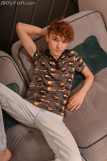 Slim Curly Guy Fingers Himself and Rides a Dildo