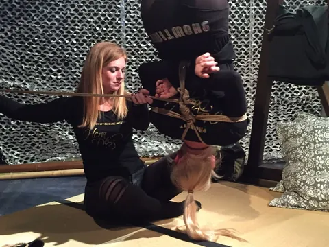 Blonde Hangs Upside Down in Rope Bondage – photo 10 of 16