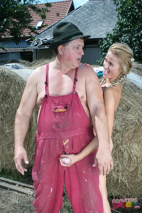 Cherry Kiss: Slim Blonde in Boots Sucks and Rides an Older Man in the Barn – photo 5 of 18
