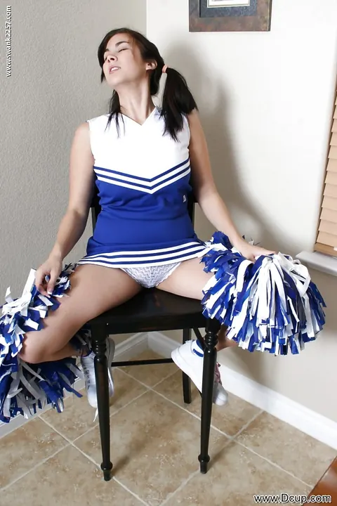 Mai Ly: Busty Asian Brunette in Pigtails Pulls Her Panties Aside – photo 2 of 16