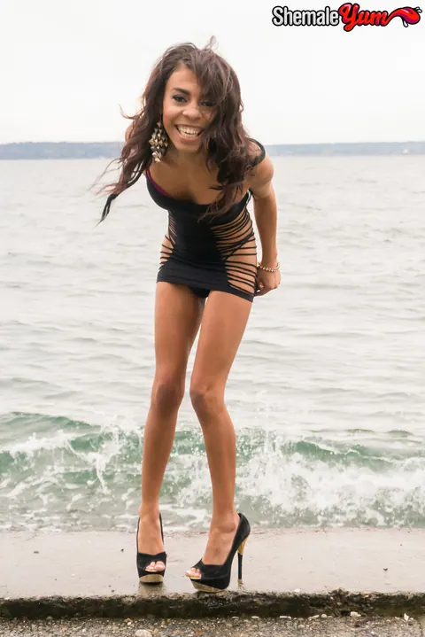 Ebony Trans Woman Strips Out of Her Dress Outdoors – photo 3 of 16