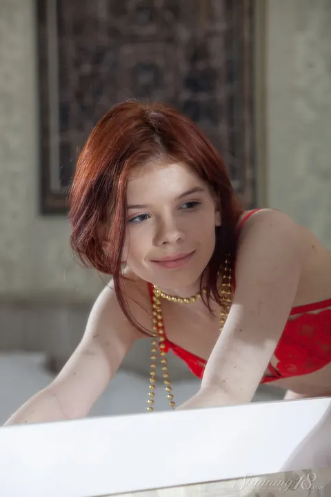 Redhead Strips Off Her Lingerie and Heels to Spread Her Hairy Pussy – photo 7 of 16