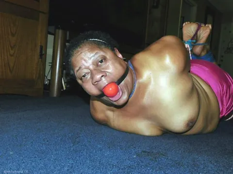 Curvy Mature Ebony Woman Endures Strict Hogtie and Ball Gag – photo 5 of 16