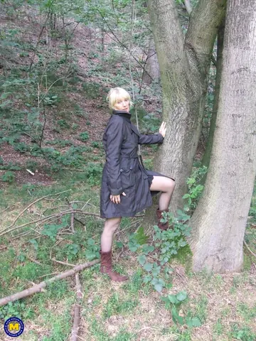 European MILF Flashes Her Big Tits and Spreads in the Forest