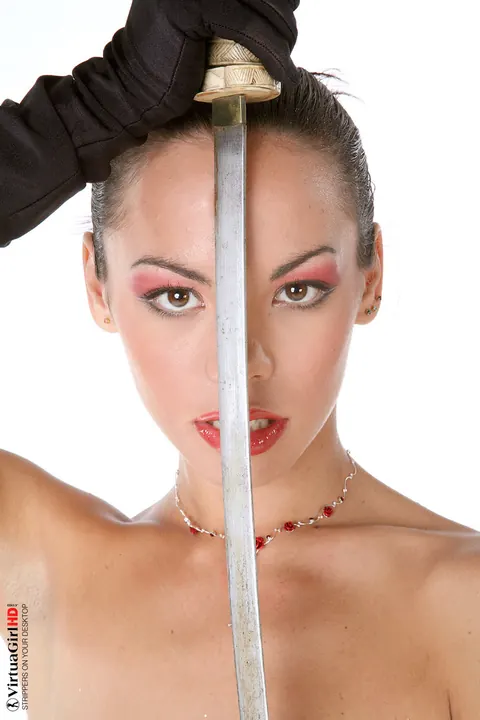 Dorothy Bank: Thick Brunette MILF in Lingerie Wields a Samurai Sword – photo 11 of 15
