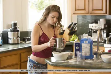 Misty Lovelace – Redhead Shows Off Her Hairy Bush in the Kitchen