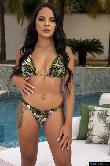 Thick Latina Shows Big Tits and Ass Poolside