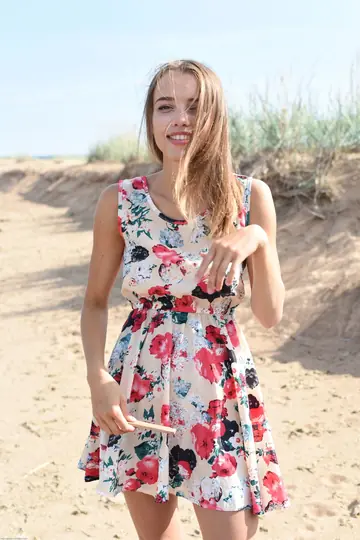 Petite Russian Brunette Strips Out of Her Dress at the Lake