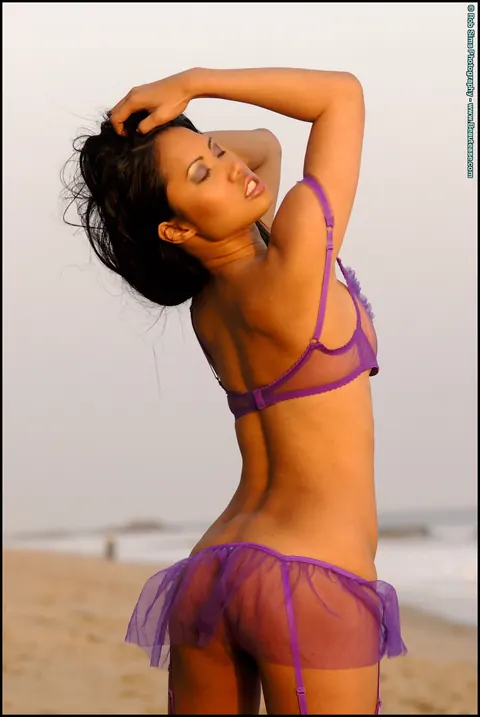 Asia Mckenzie: Asian Brunette Bares Her Breasts in Lingerie on the Beach – photo 9 of 15