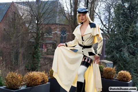 Blonde in Latex Lingerie and Stockings Outdoors – photo 11 of 16