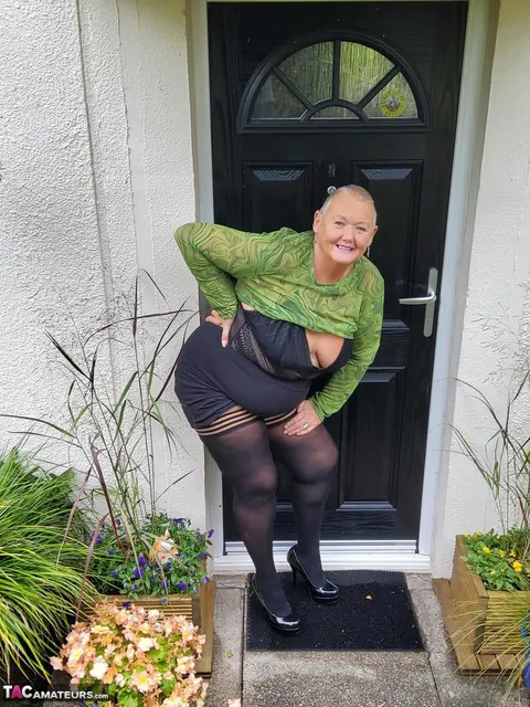 Valgasmic Exposed: Short-Haired Redhead BBW Poses in Stockings and Panties – photo 2 of 16