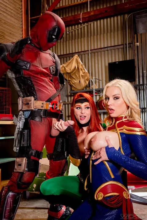Kenzie Taylor: Busty Redhead and Blonde in Costumes Kiss and Spread in a Threesome – photo 15 of 15