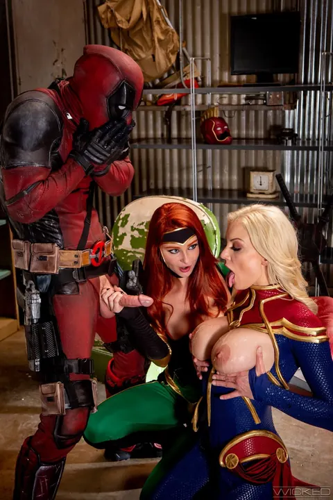 Kenzie Taylor: Busty Redhead and Blonde in Costumes Kiss and Spread in a Threesome – photo 13 of 15