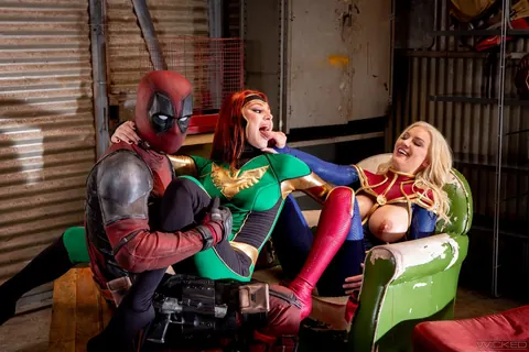 Kenzie Taylor: Busty Redhead and Blonde in Costumes Kiss and Spread in a Threesome – photo 7 of 15