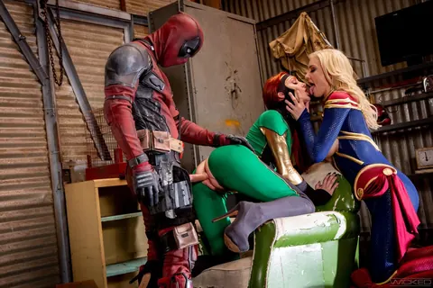 Kenzie Taylor: Busty Redhead and Blonde in Costumes Kiss and Spread in a Threesome – photo 8 of 15