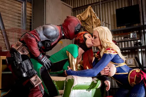 Kenzie Taylor: Busty Redhead and Blonde in Costumes Kiss and Spread in a Threesome – photo 10 of 15