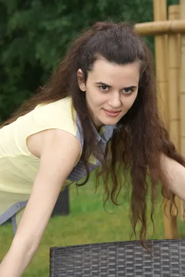Tall Slim Curly Brunette Spreads Her Pussy Outdoors