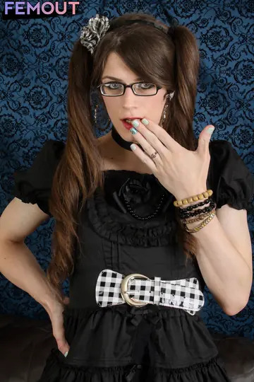 Trans Woman in a Dress Strokes Her Cock and Uses a Dildo