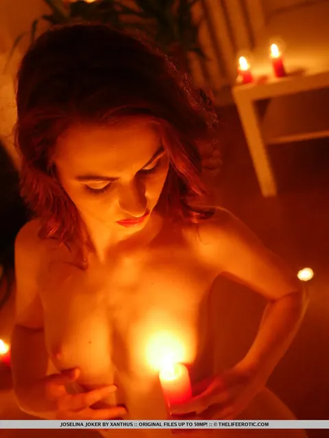 Joseline Joker: Redhead Fingers Her Shaved Pussy by Candlelight – photo 4 of 16