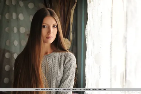 Saju A: Tall Brunette in Stockings Shows Off Her Natural Tits – photo 1 of 18