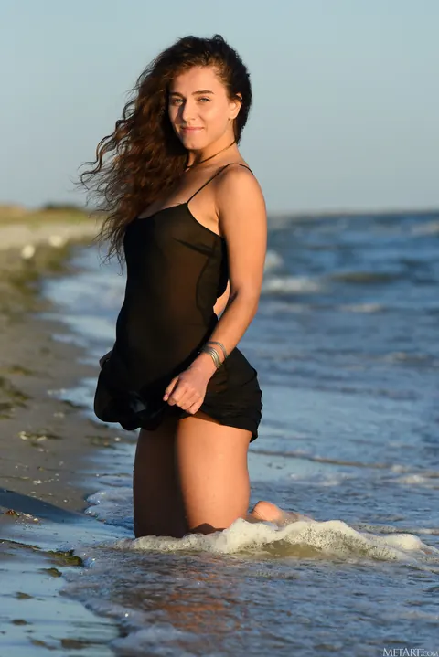 Curly Ukrainian Brunette Spreads on the Beach – photo 2 of 21