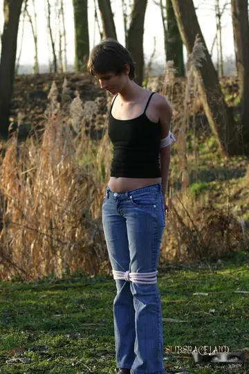 Short-Haired Woman Bound and Fucked Outdoors