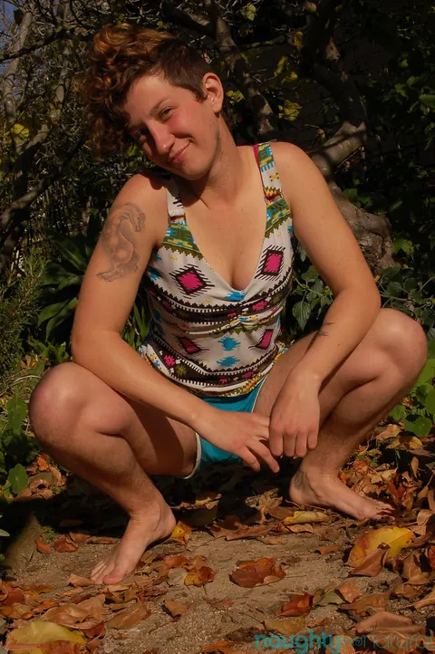 Amateur with Short Hair Spreads Her Hairy Pussy Outdoors – photo 2 of 21