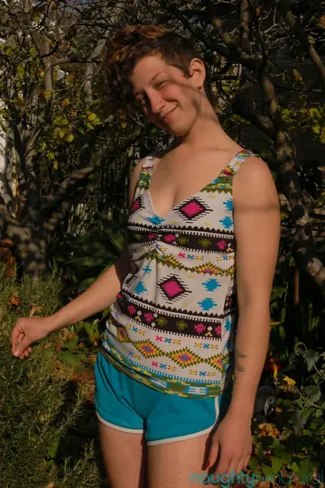 Amateur with Short Hair Spreads Her Hairy Pussy Outdoors