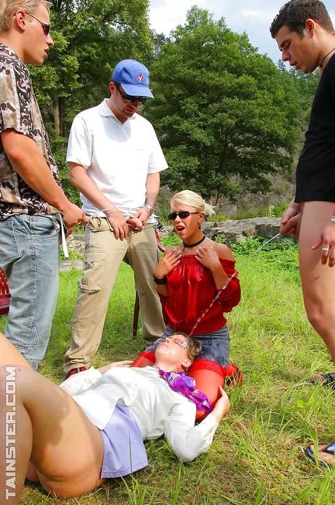Lucy Anne Brooks: European Blonde in Stockings Gets a Facial Outdoors – photo 11 of 16