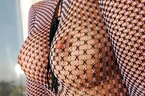 Sandy Fantasy: Thick Blonde in Fishnet Pantyhose Toys Her Hairy Ass – photo 16 of 16