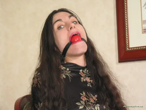 Brunette in Stockings Restrained and Gagged While Spreading Her Pussy – photo 8 of 16