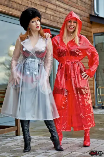 Red XXX – British Lesbians in Raincoats and Boots Lick and Finger Outdoors