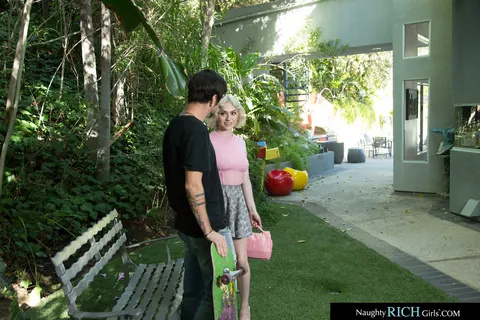 Gracie Gates: Thick Blonde in a Skirt and Bodysuit Rides Outdoors – photo 10 of 21
