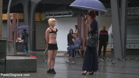 Nora Barcelona: Blonde Latina in Shorts Gets Bound and Eaten Out in Public – photo 10 of 15